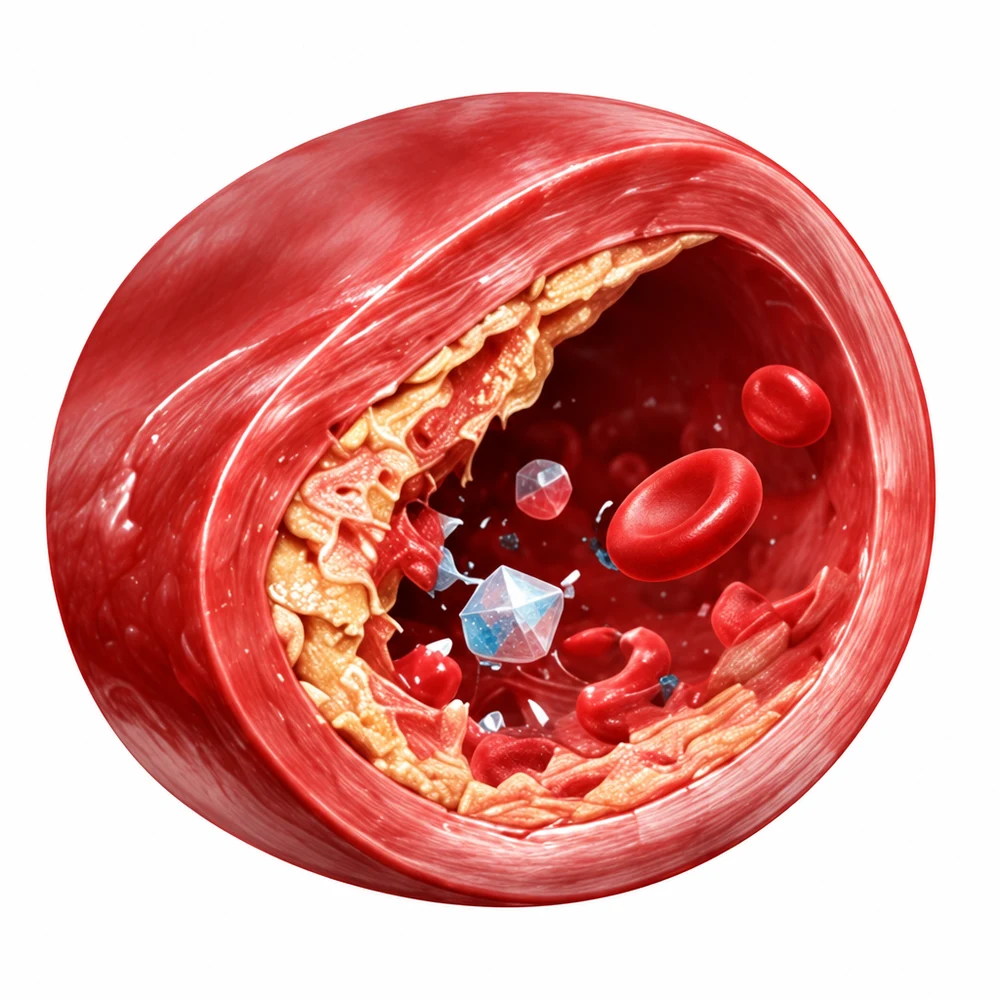 Artery cross-section with sharp particles scraping the soft artery wall