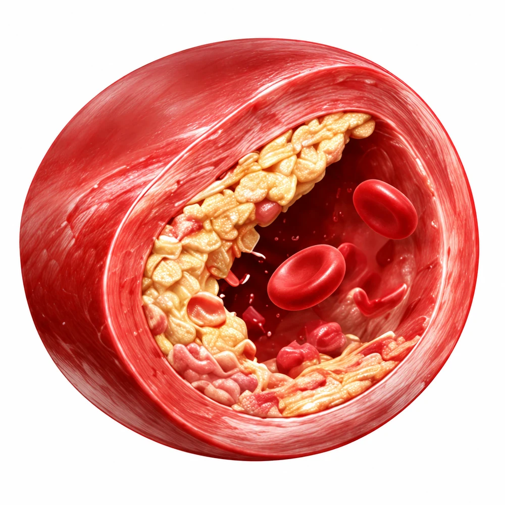 Artery cross-section with hardened layers of buildup patched over the wall