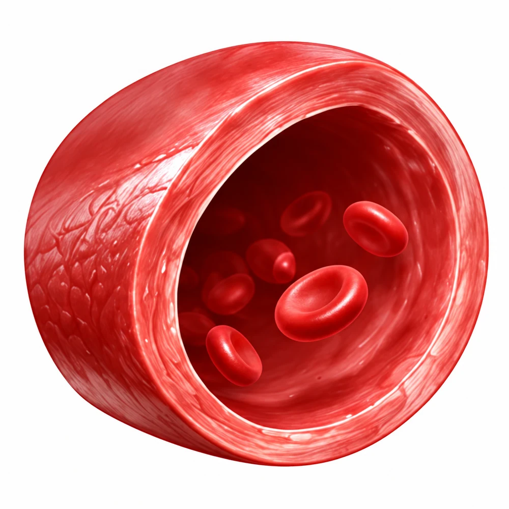Open, flexible artery cross-section with blood cells flowing freely